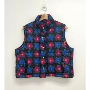 Lisa Says Gah Mandinga Floral Graphic Print Colorful Puffer Crop Vest - Medium